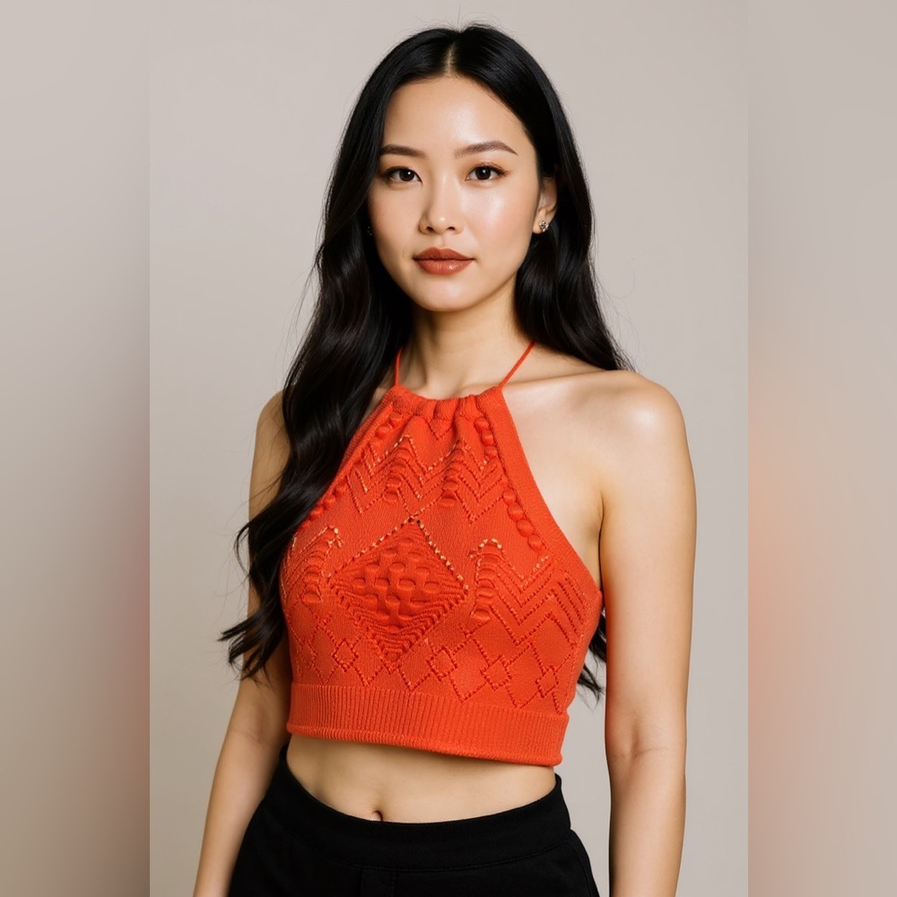Chic Orange Knit Halter Top small new